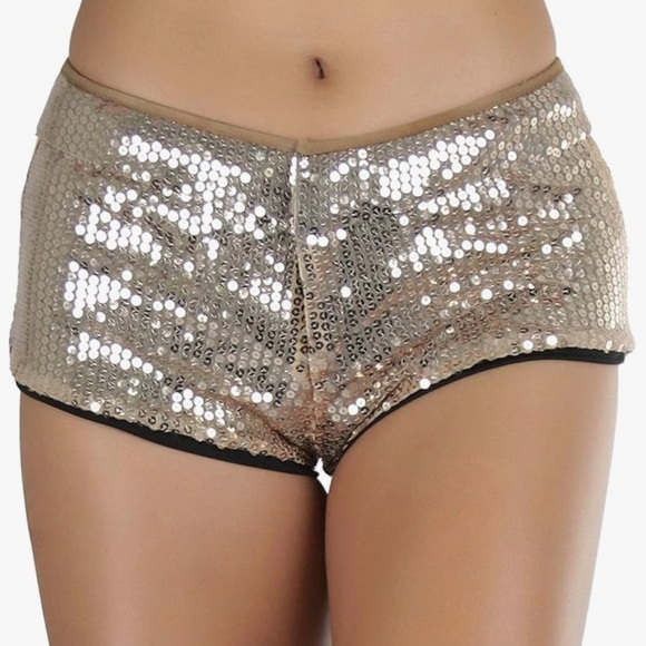 Sequin nude beige booty shorts hot pants sexy cheeky rave bottoms festival dance